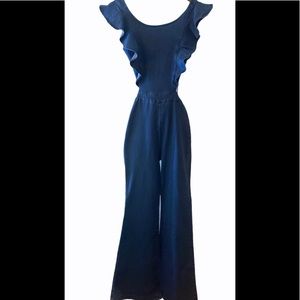 Denim Ruffle  Backless jumpsuit